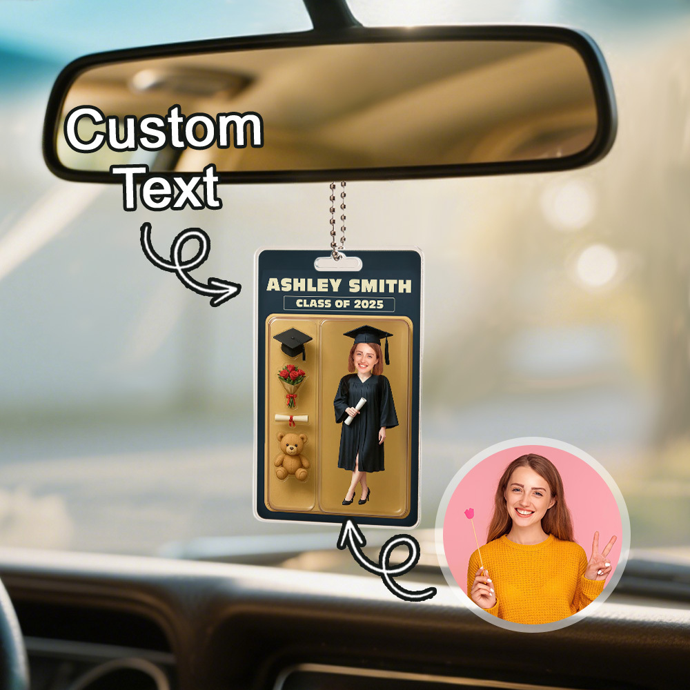 Custom 3D Effect Action Figure Customizable Head Packaging Toy Box Style Art Gift Personalized Acrylic Car Hanger Graduation Gift for Graduates - CustomPhotoKeychainUK