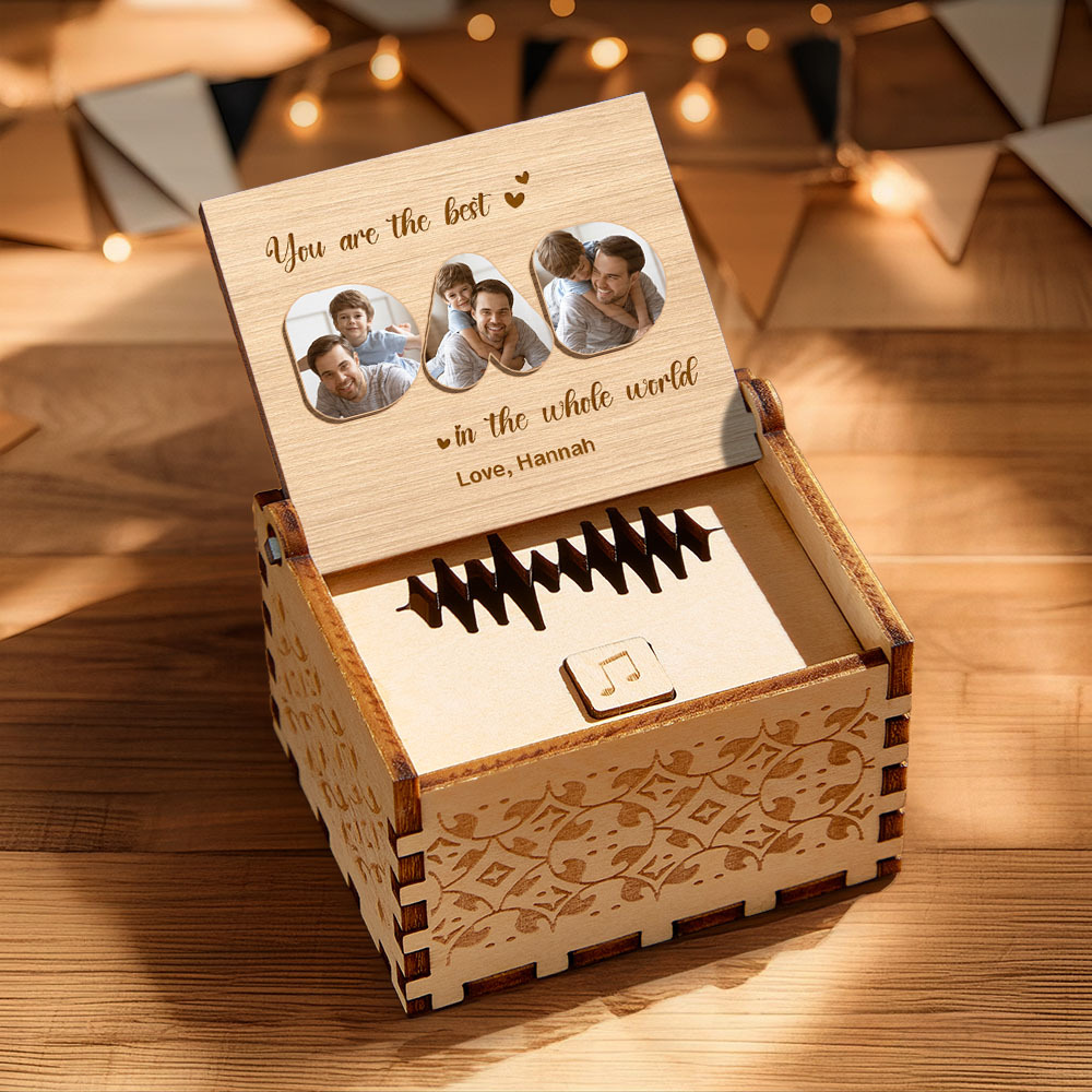 Personalized Father's Day Gift, Wooden Music Box with Custom Song, Voice or Tune, Father Gift, Photo Gift with Text, Grandpa Gift
