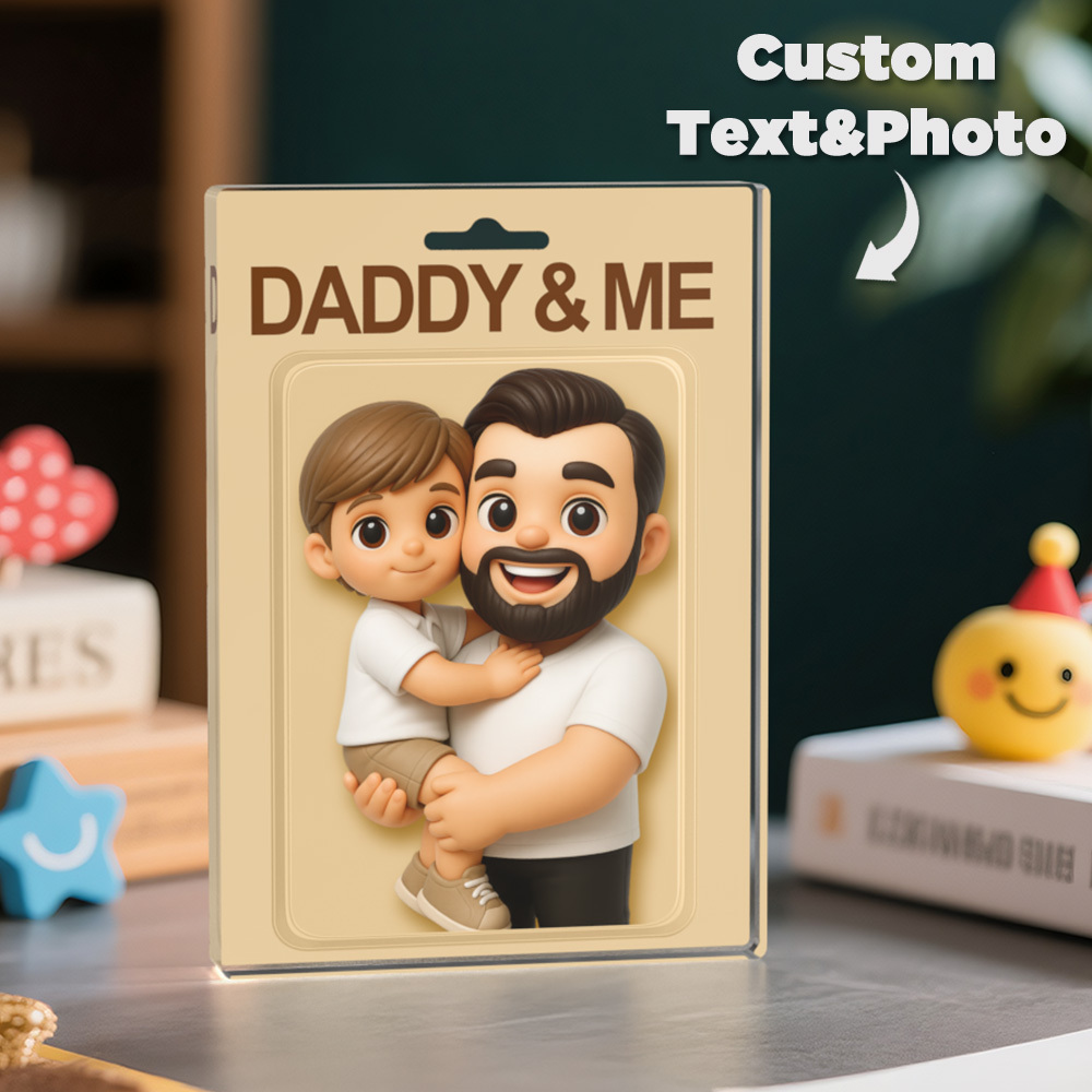 Personalized Father's Day Gift Custom Dad & Child Cartoon Acrylic Plaque Custom Photo Action Figure Acrylic Block