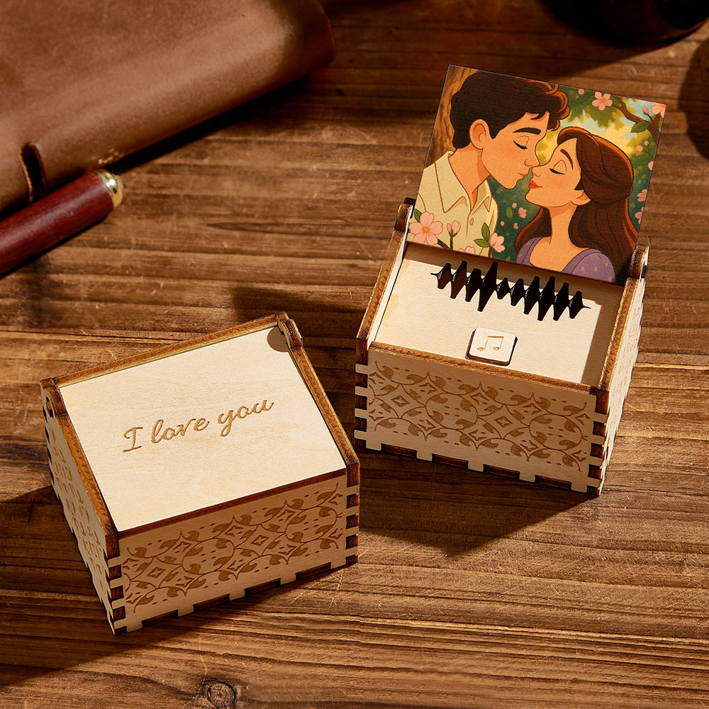 Custom Cartoon Photo Digital Music Box Any song Tune or Voice Personalized Wooden Photo Music Box with Text Anniversary Gifts