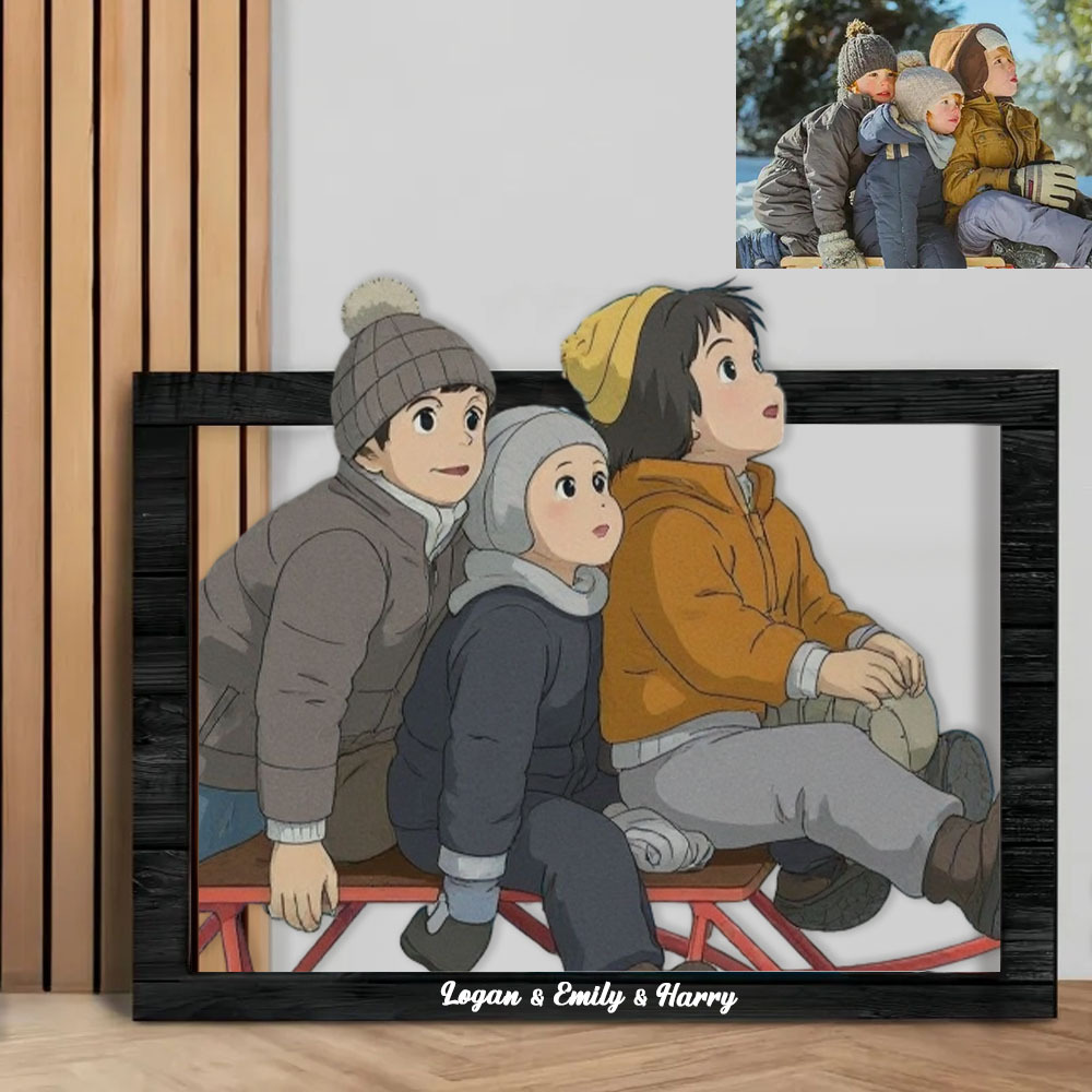 Personalized Ghibli Portrait Frame Wedding Anniversary Christmas Couple Gift - CustomPhotoKeychainUK
