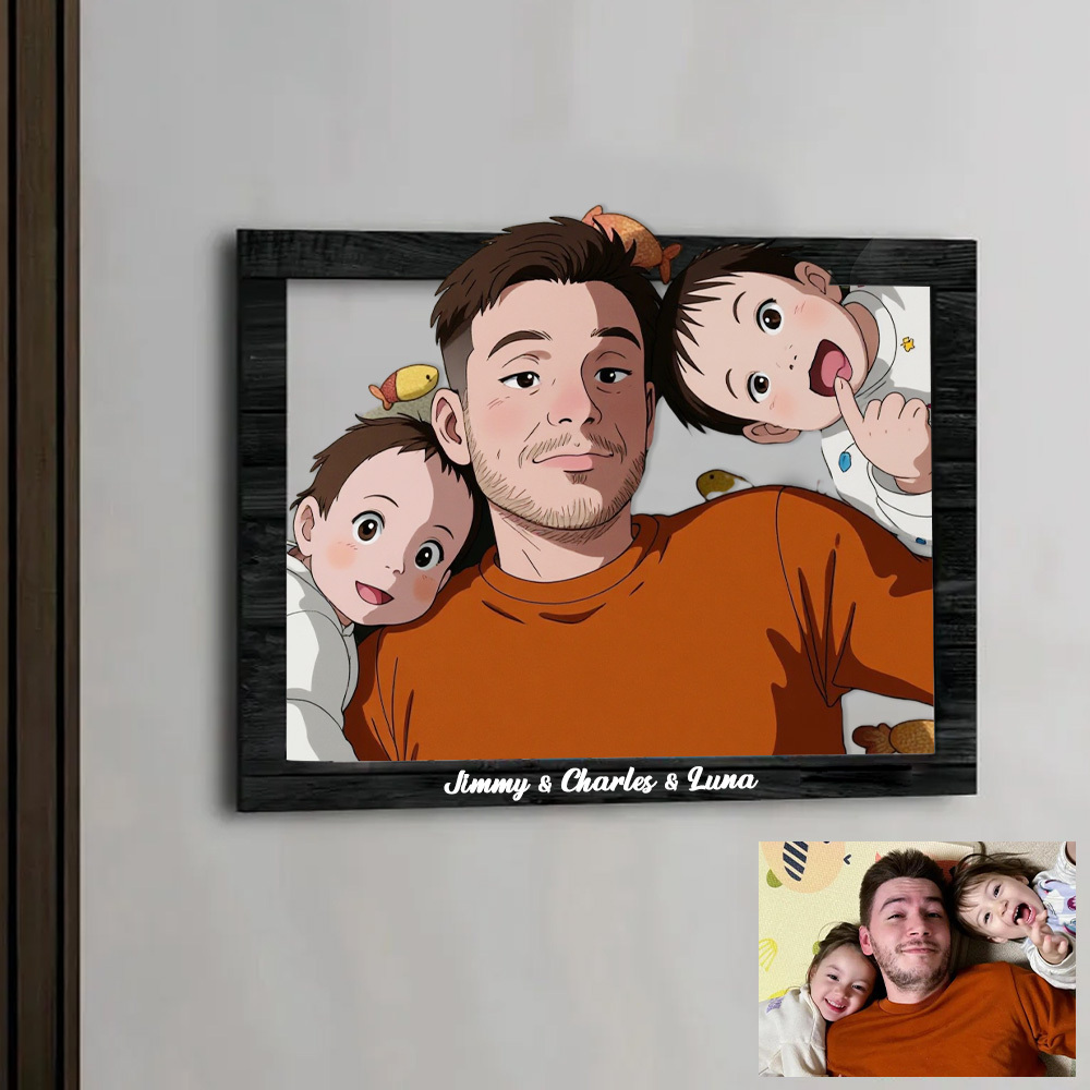 Personalized Ghibli Portrait Frame Wedding Anniversary Christmas Couple Gift - CustomPhotoKeychainUK