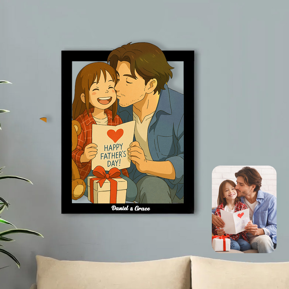 Personalized Ghibli Portrait Frame Wedding Anniversary Christmas Couple Gift - CustomPhotoKeychainUK
