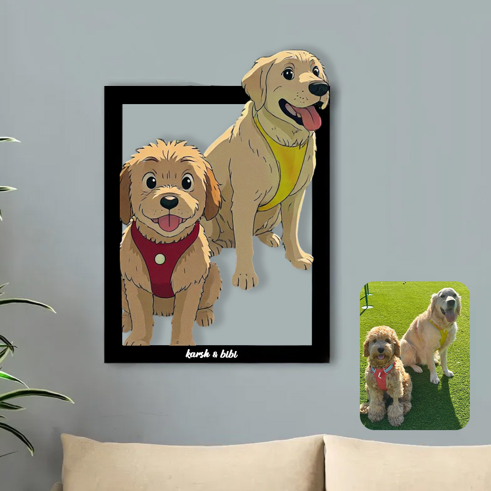 Personalized Ghibli Portrait Frame Wedding Anniversary Christmas Couple Gift - CustomPhotoKeychainUK