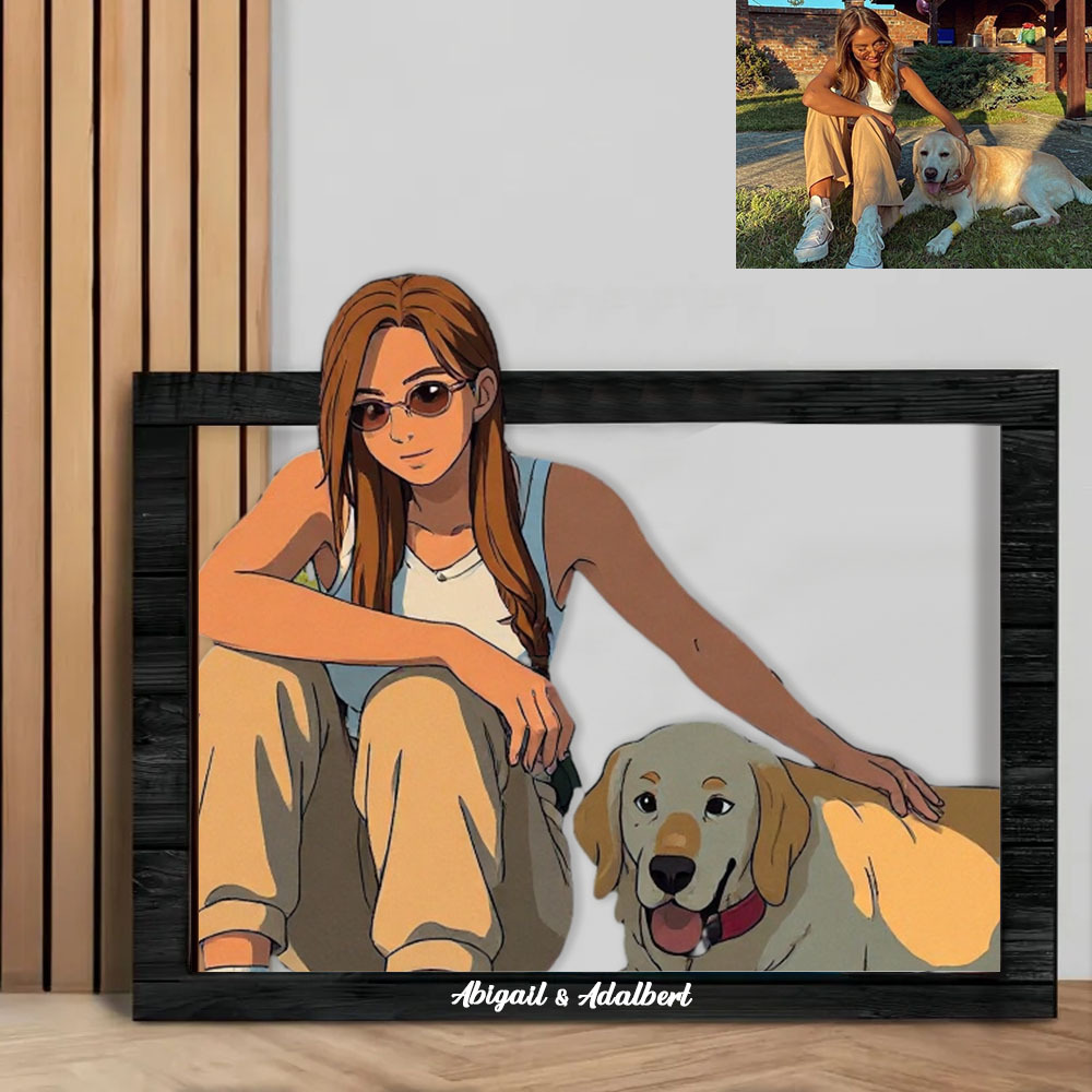 Personalized Ghibli Portrait Frame Wedding Anniversary Christmas Couple Gift - CustomPhotoKeychainUK