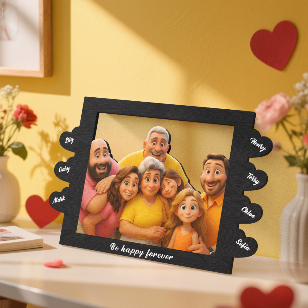 Personalized Pixar Cartoon Style Heart-Shaped Name Photo Frame Best Anniversary Birthday Family Holiday Gift