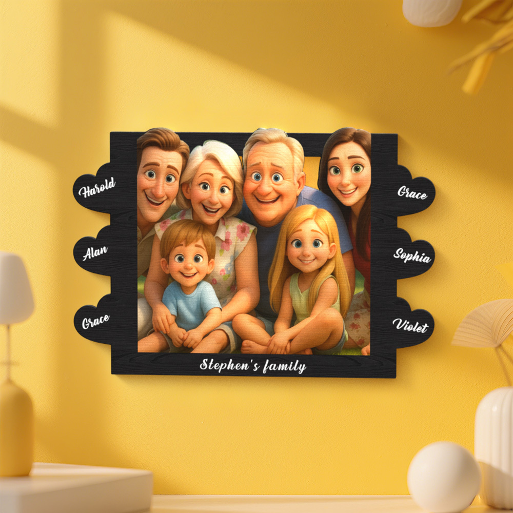 Personalized Pixar Cartoon Style Heart-Shaped Name Photo Frame Best Anniversary Birthday Family Holiday Gift