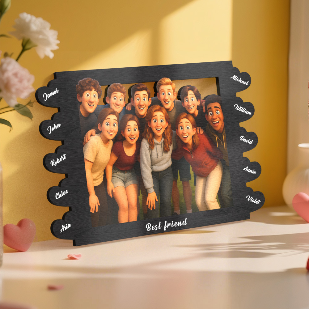 Personalized Pixar Cartoon Style Heart-Shaped Name Photo Frame Best Anniversary Birthday Family Holiday Gift