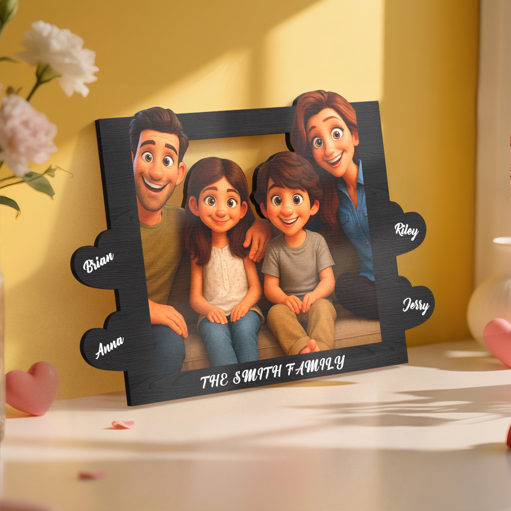 Personalized Pixar Cartoon Style Heart-Shaped Name Photo Frame Best Anniversary Birthday Family Holiday Gift
