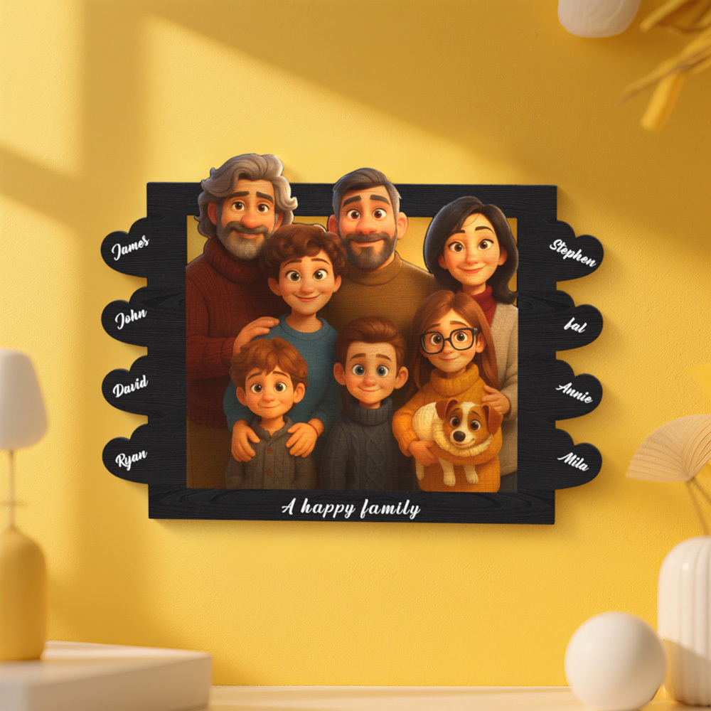 Personalized Pixar Cartoon Style Heart-Shaped Name Photo Frame Best Anniversary Birthday Family Holiday Gift