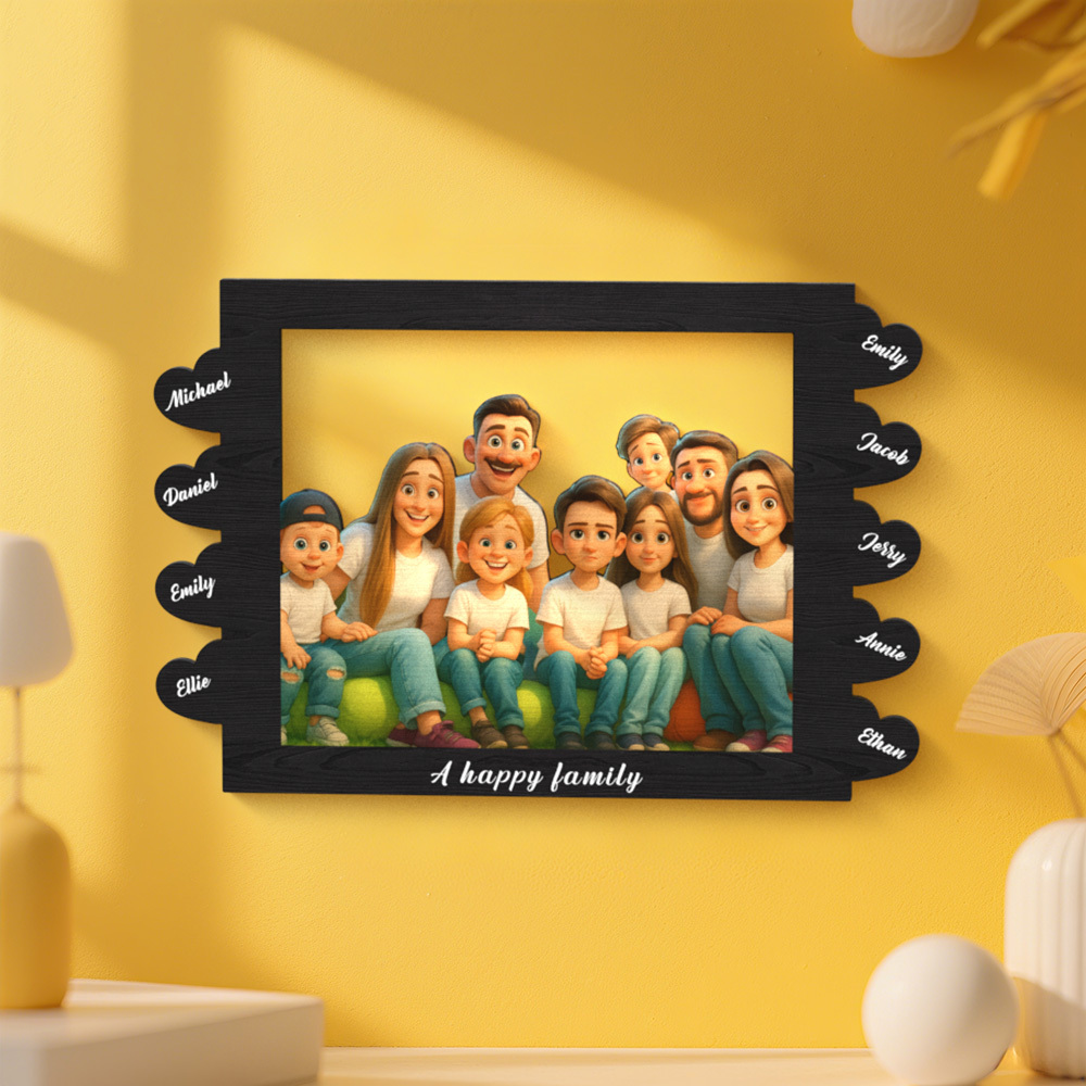 Personalized Pixar Cartoon Style Heart-Shaped Name Photo Frame Best Anniversary Birthday Family Holiday Gift