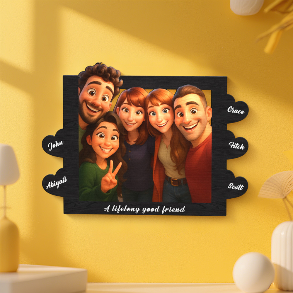 Personalized Pixar Cartoon Style Heart-Shaped Name Photo Frame Best Anniversary Birthday Family Holiday Gift