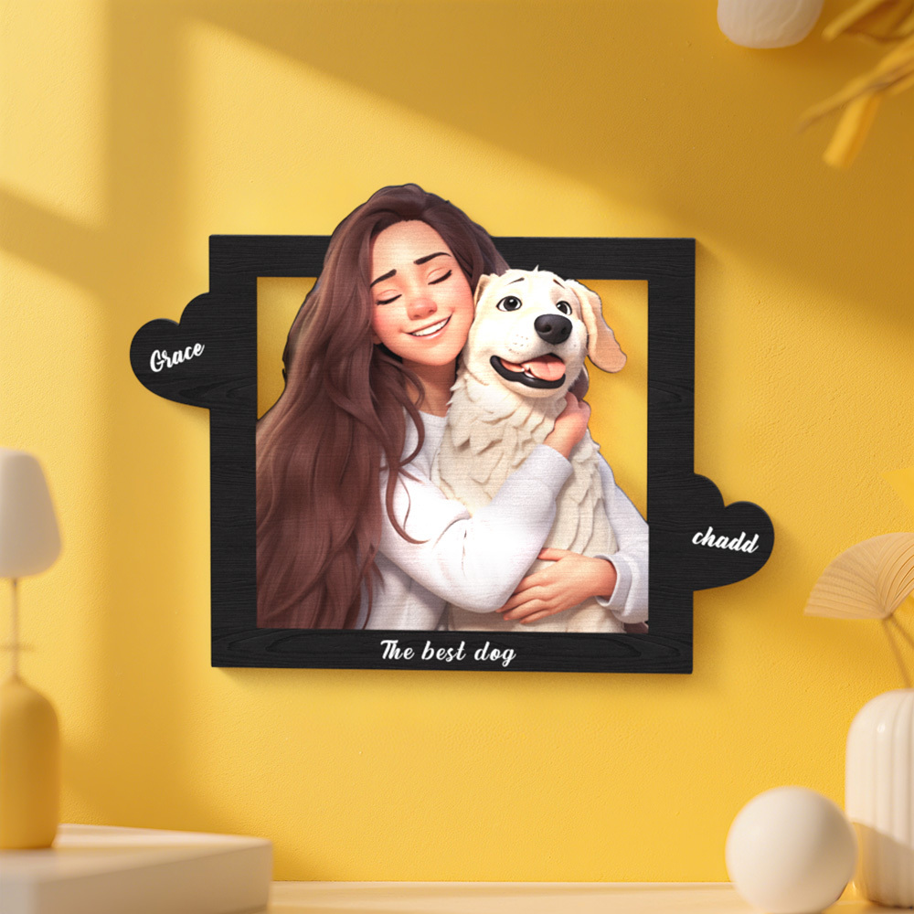 Personalized Pixar Cartoon Style Heart-Shaped Name Photo Frame Best Anniversary Birthday Family Holiday Gift