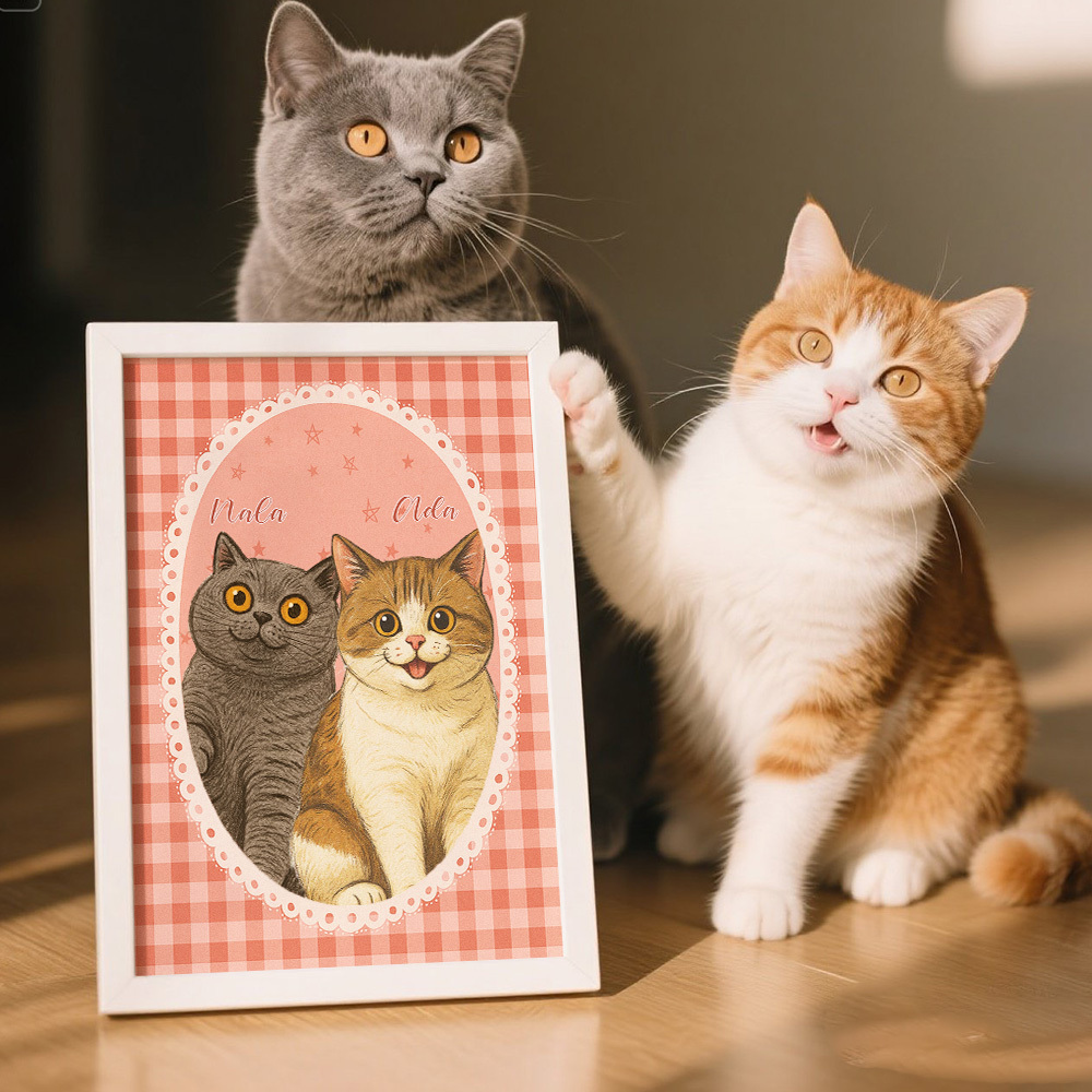 Custom Pet Photo Cartoon Wooden Frame Decorations Romantic Decor Plaque Gifts