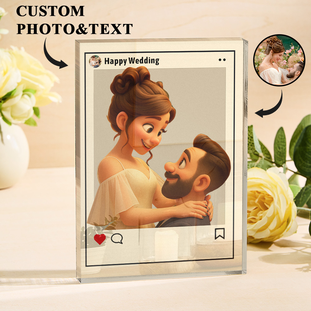 Personalized Cartoon Figure Gift Custom Acrylic Block Plaque Ornament Wedding Anniversary Birthday Festival Gift