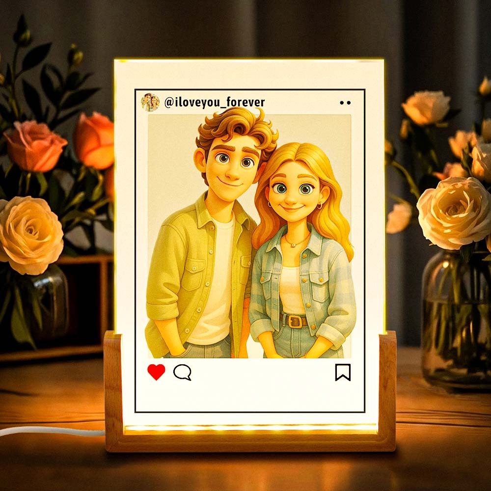 Custom Cartoon Portrait Night Light Personalized Photo Frame LED Lamp for Unique Home Decor Personalized Cartoon Instagram Style Photo Night Light Best Wedding Anniversary Birthday Gift