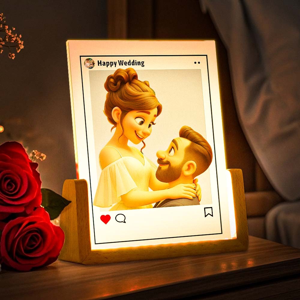 Custom Cartoon Portrait Night Light Personalized Photo Frame LED Lamp for Unique Home Decor Personalized Cartoon Instagram Style Photo Night Light Best Wedding Anniversary Birthday Gift