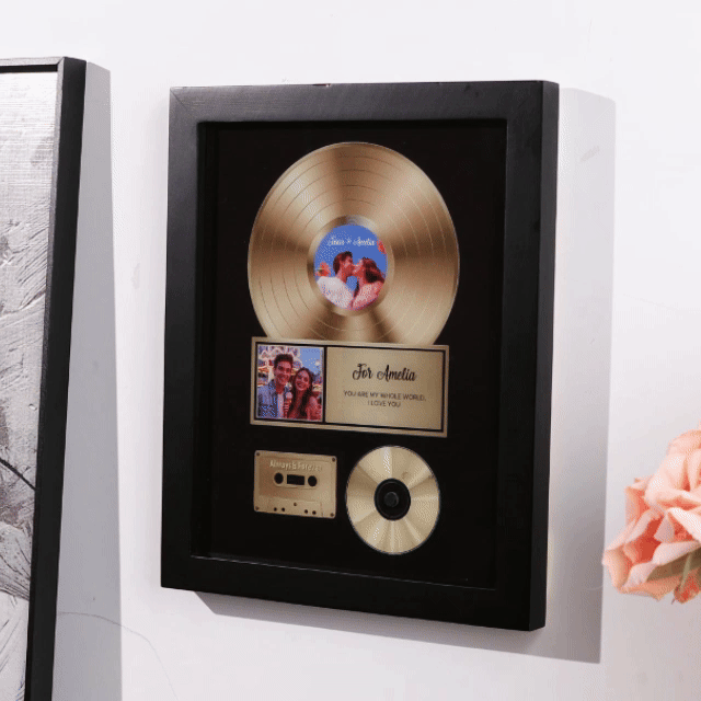 Personalized Golden Record Style Music Decor, Custom Music Photo Name, Custom Photo Music Plaque, Personalized Song Plaque, Click to Play No Phone Needed for Loved Ones - Photowatch