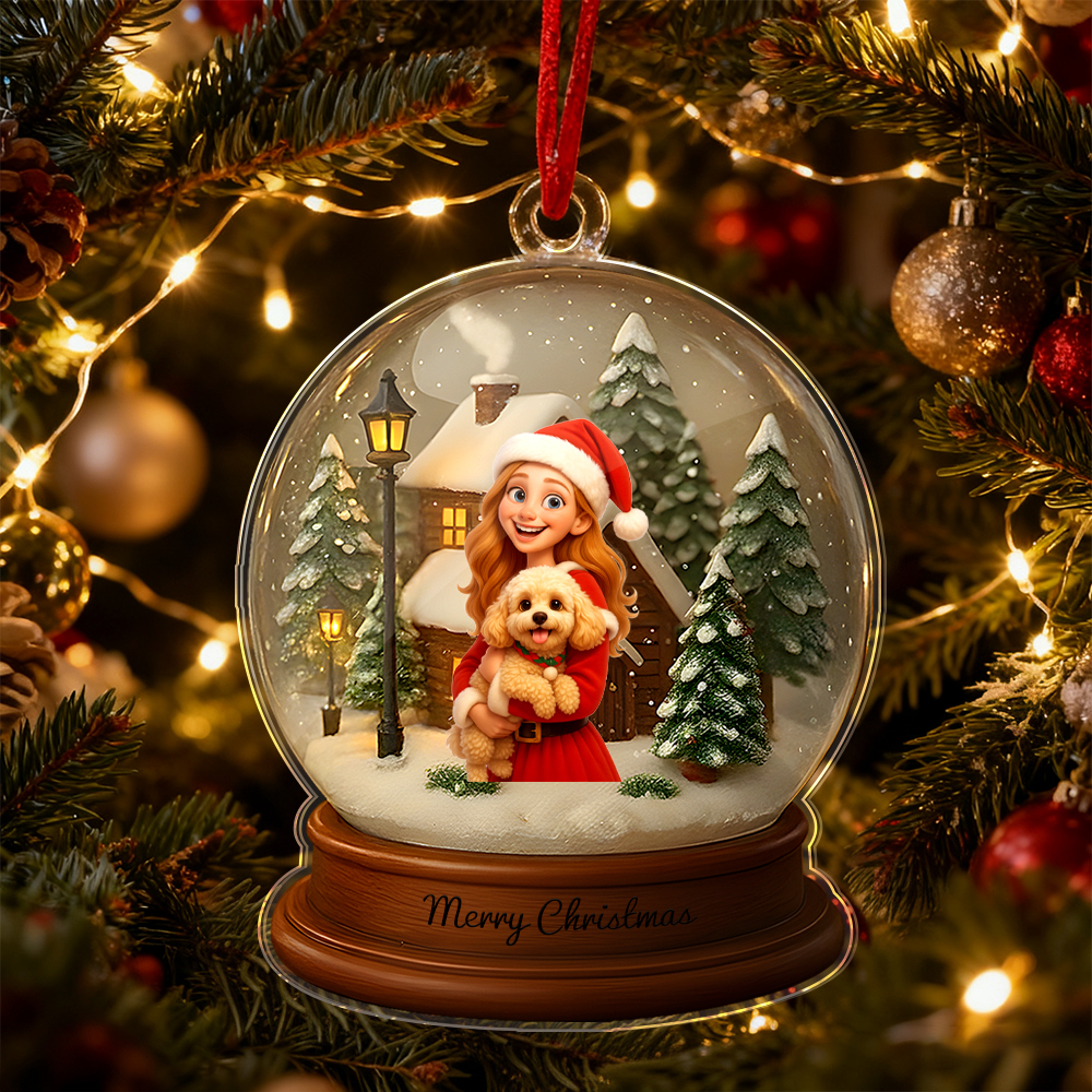Personalized Cartoon Christmas Snow Globe Ornament Best Christmas Gift for Family, Couple, Lover