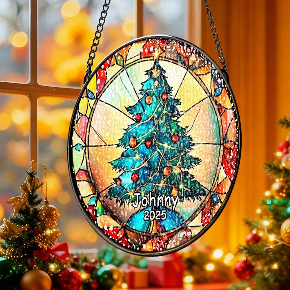 Personalized Stained Glass Christmas Tree Ornament,Christmas Handcraft Holiday Ornament with name,Premium Water Ripple Glass,Christmas GIFT