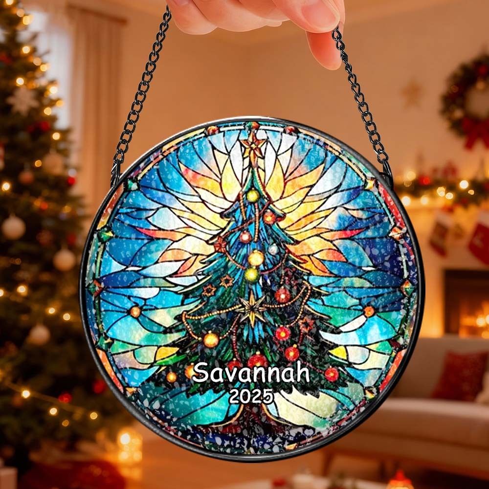 Personalized Stained Glass Christmas Tree Ornament,Christmas Handcraft Holiday Ornament with name,Premium Water Ripple Glass,Christmas GIFT