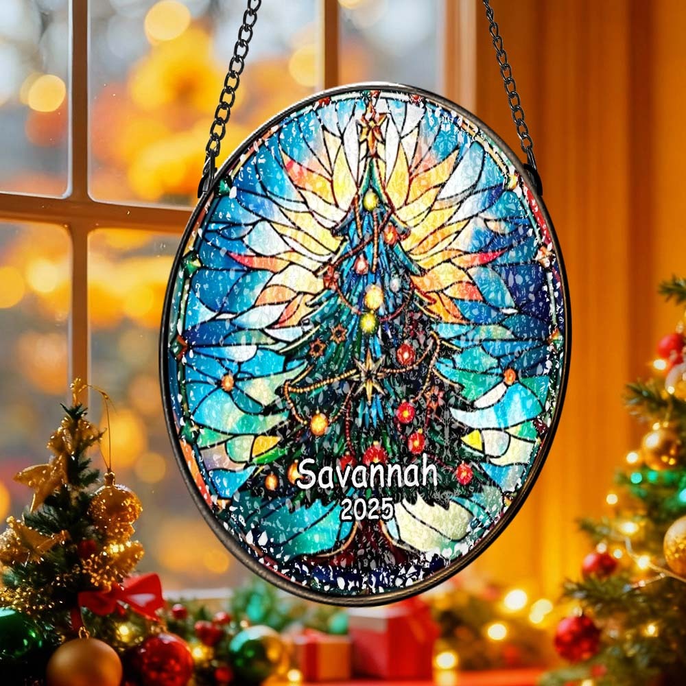 Personalized Stained Glass Christmas Tree Ornament,Christmas Handcraft Holiday Ornament with name,Premium Water Ripple Glass,Christmas GIFT