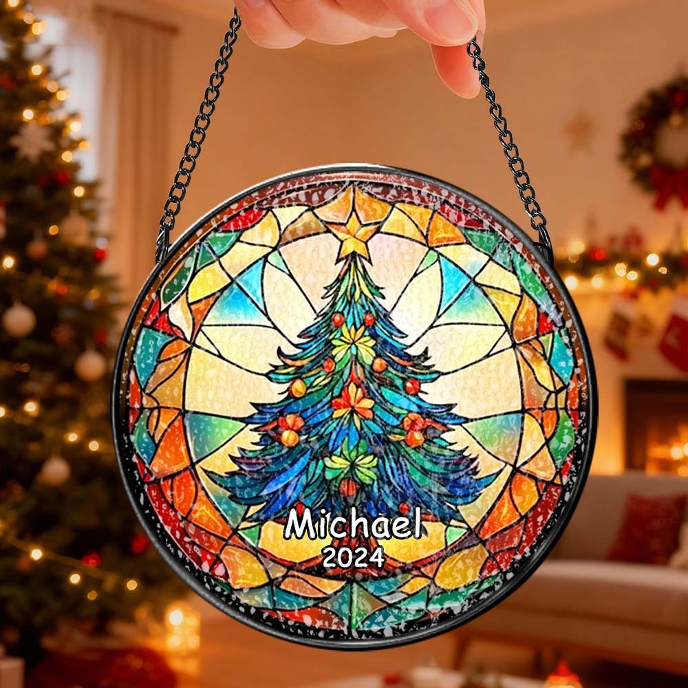 Personalized Stained Glass Christmas Tree Ornament,Christmas Handcraft Holiday Ornament with name,Premium Water Ripple Glass,Christmas GIFT