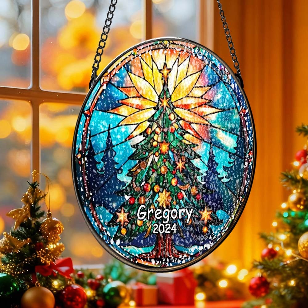 Personalized Stained Glass Christmas Tree Ornament,Christmas Handcraft Holiday Ornament with name,Premium Water Ripple Glass,Christmas GIFT