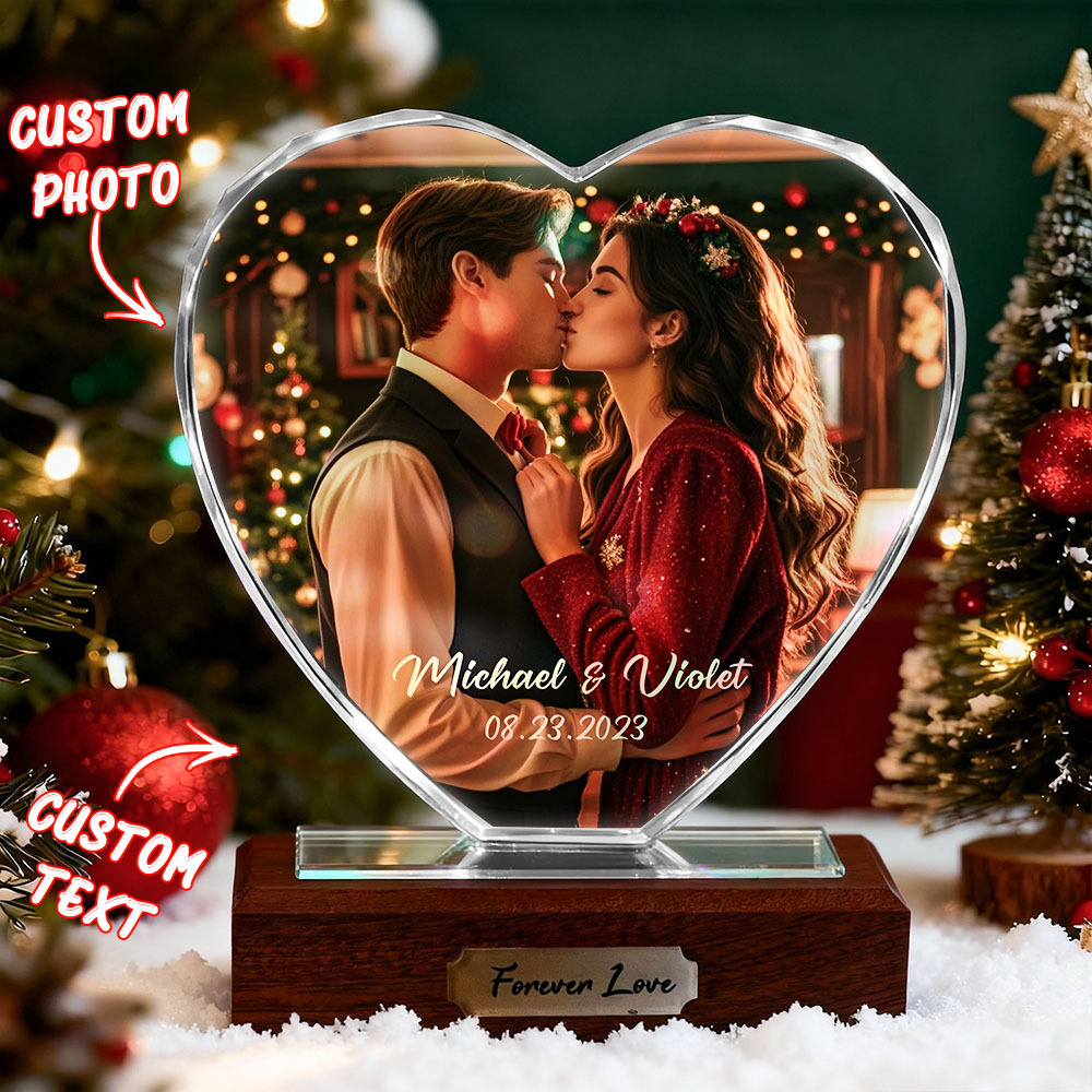 Custom Heart Crystal Photo Plaque, Personalized Picture & Engraving, Christmas Romantic Gift for Couples