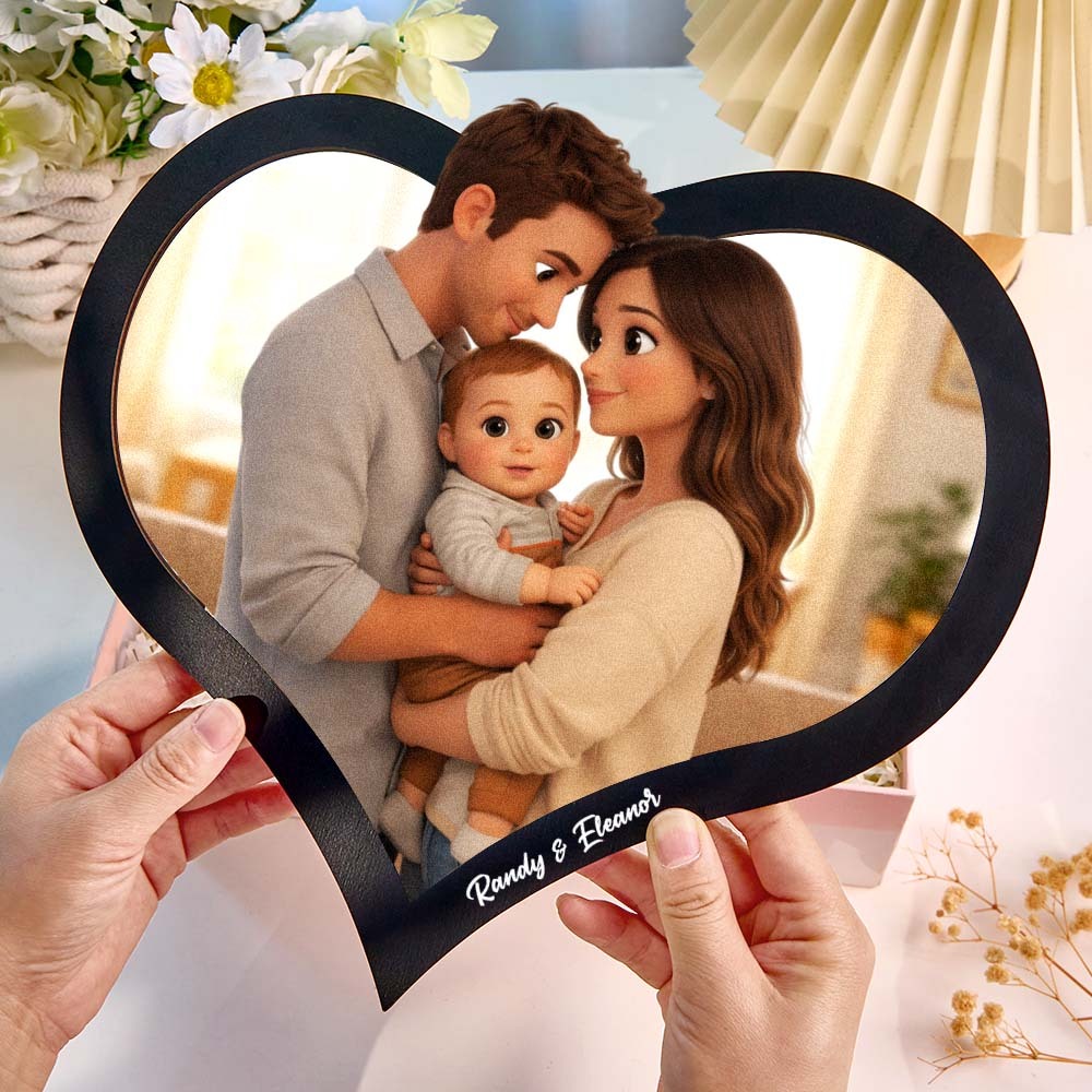 Personalized Heart Photo Frame, Custom Cartoon Couple Portrait for Valentine’s Day