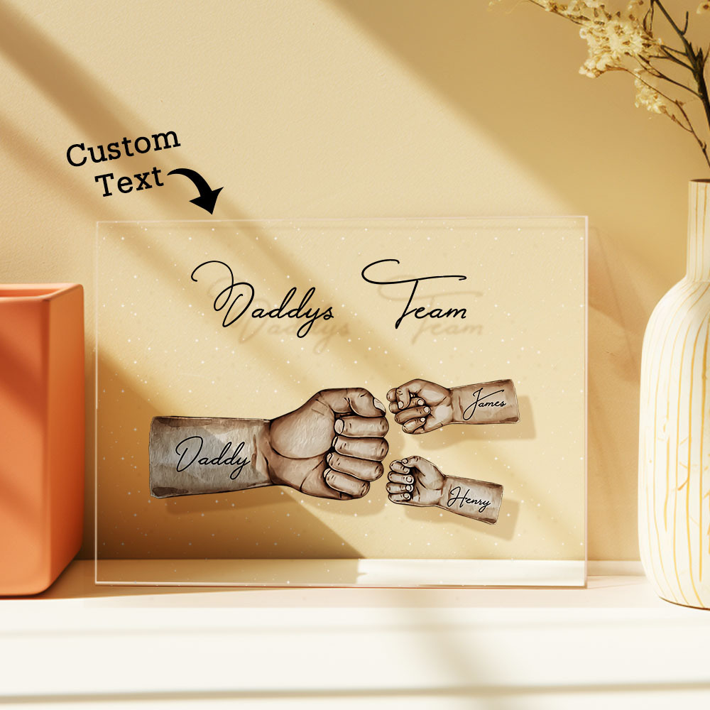 Custom Plaque Personalized Daddy's Team Fist Bump Father's Day Gift - CustomPhotoKeychainUK