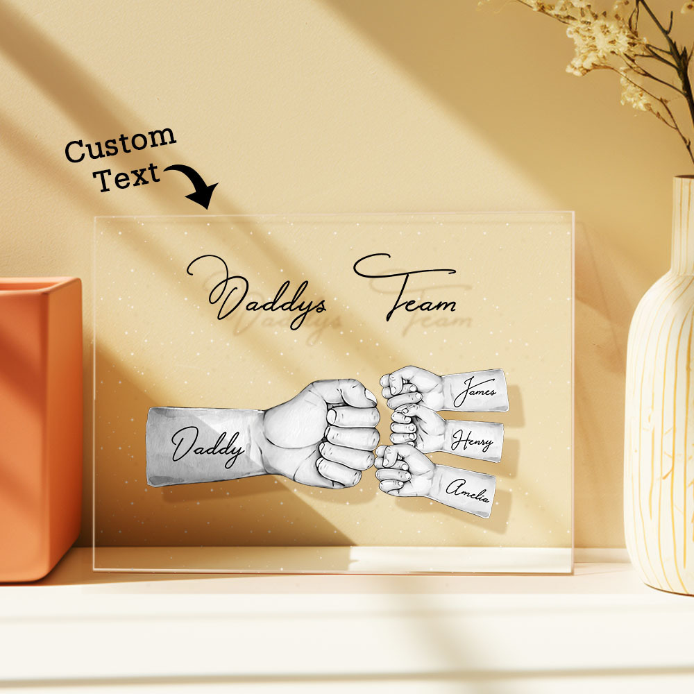 Custom Plaque Personalized Daddy's Team Fist Bump Father's Day Gift - CustomPhotoKeychainUK