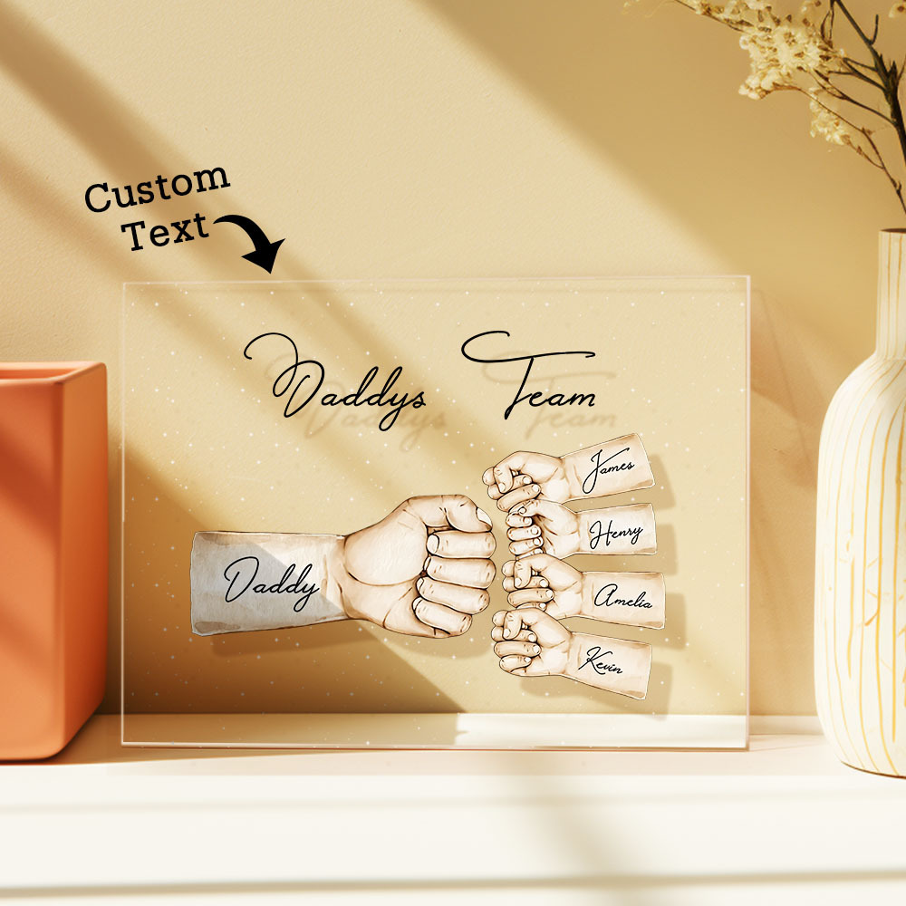 Custom Plaque Personalized Daddy's Team Fist Bump Father's Day Gift - CustomPhotoKeychainUK