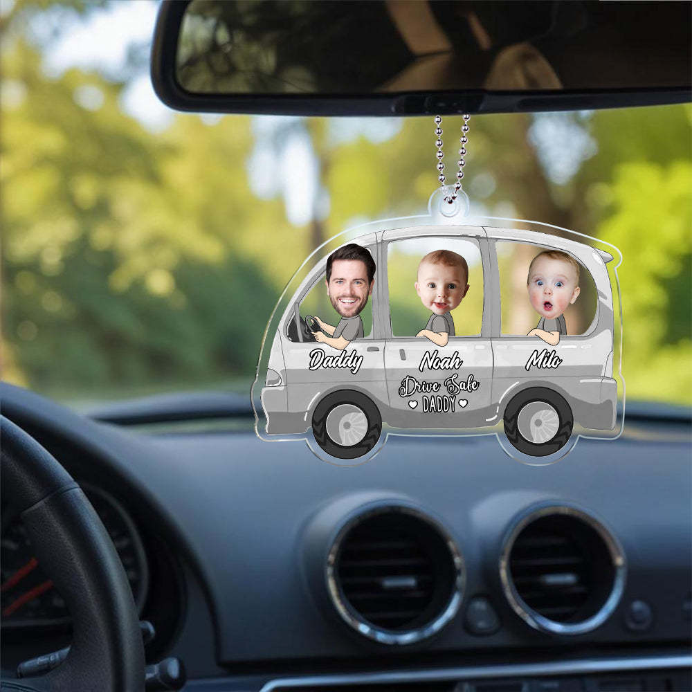 Funny Custom Photo Drive Safe Daddy Ornament For Car, Personalized Birthday Gift Idea for Daddy, Customized Baby Picture Acrylic Hanger - CustomPhotoKeychainUK