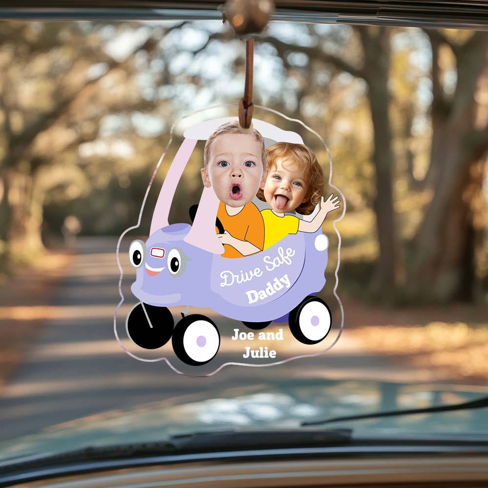 Kid Face Toy Car Drive Safe Daddy Baby Photo Face Father's Day Gift New Dad Gift 1st Fathers Day Gift For Him Two Photos - CustomPhotoKeychainUK