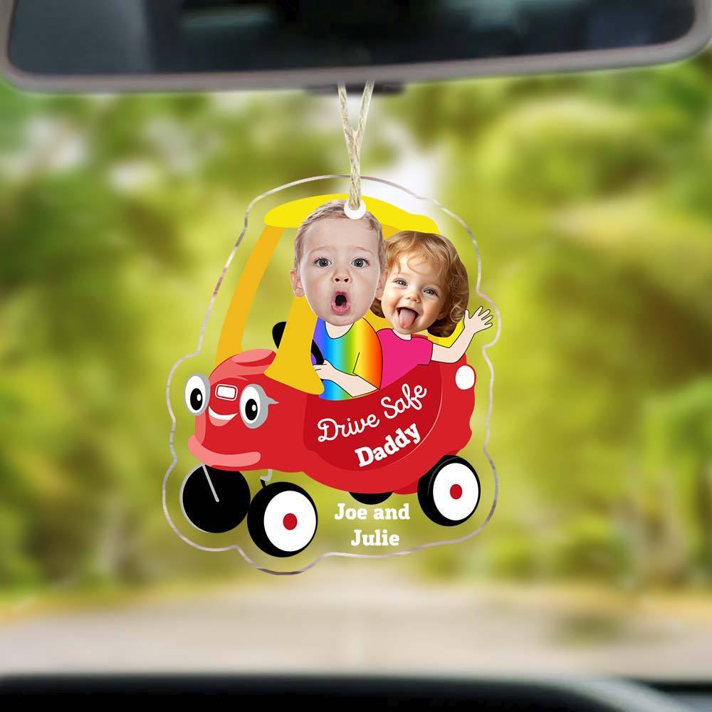 Kid Face Toy Car Drive Safe Daddy Baby Photo Face Father's Day Gift New Dad Gift 1st Fathers Day Gift For Him Two Photos - CustomPhotoKeychainUK
