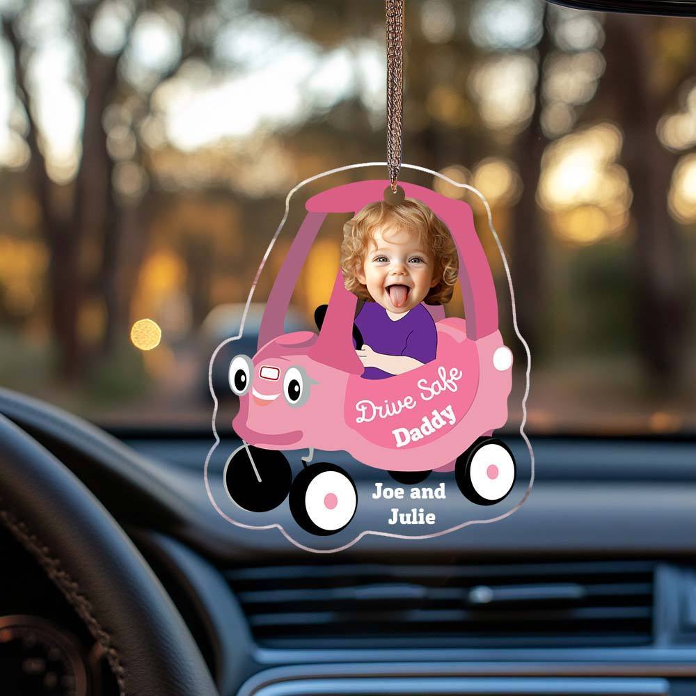 Kid Face Toy Car Drive Safe Daddy Baby Photo Face Father's Day Gift New Dad Gift 1st Fathers Day Gift For Him Two Photos - CustomPhotoKeychainUK