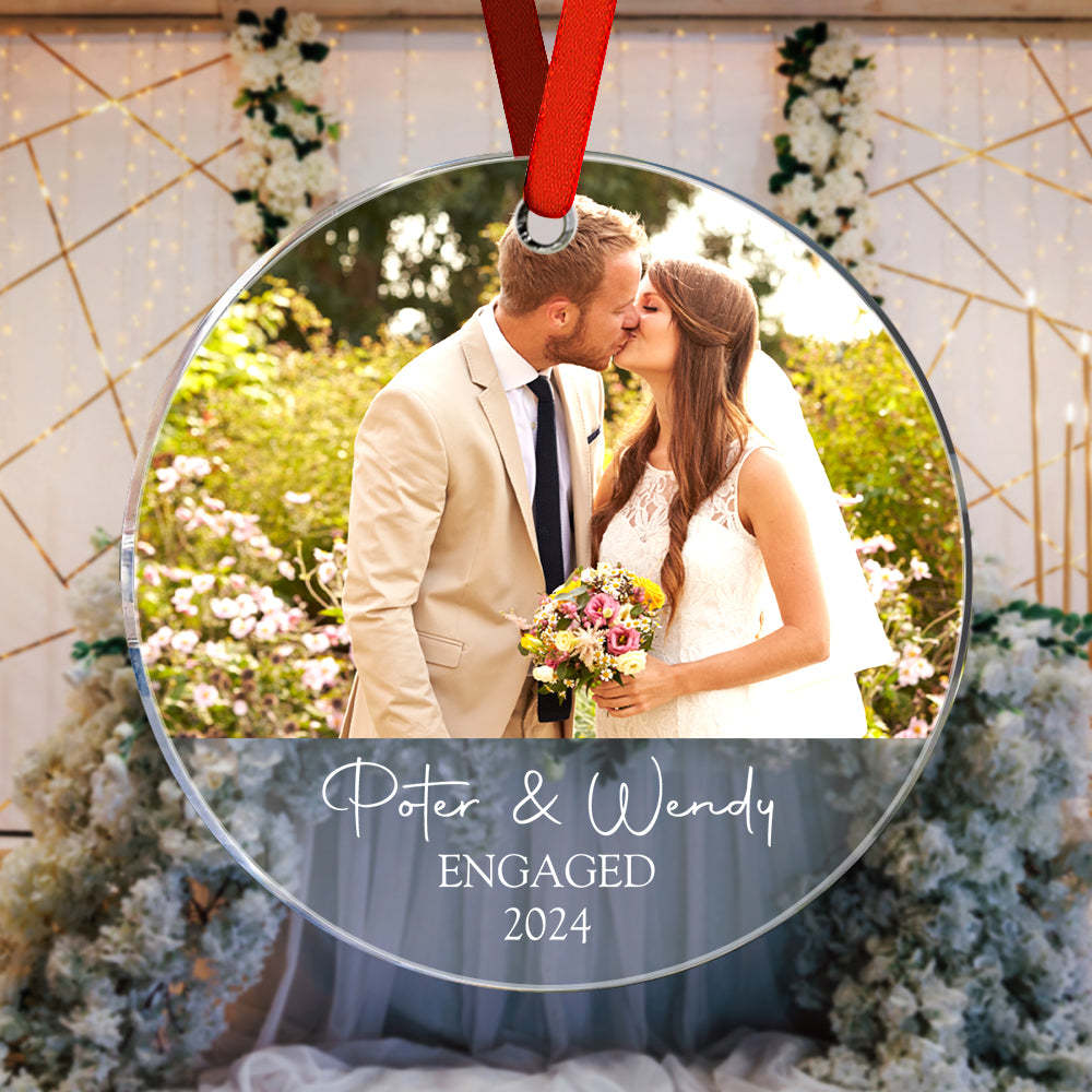 Personalized Engagement Ornament with Photo Christmas Ornament Gift for Couples - CustomPhotoKeychainUK