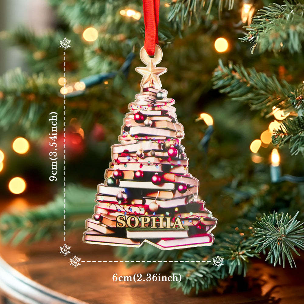 Personalized Christmas Book Tree Name Ornament Christmas Decoration Gift for Book Lover - CustomPhotoKeychainUK