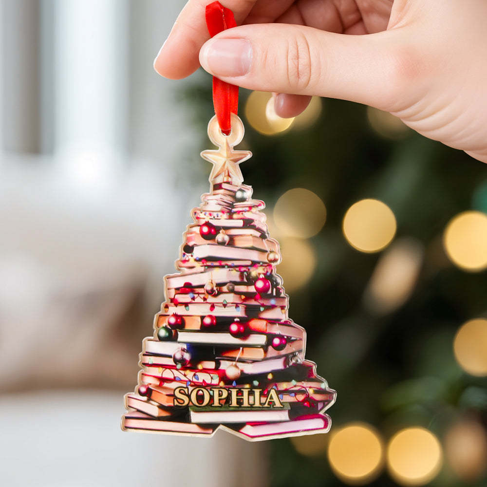 Personalized Christmas Book Tree Name Ornament Christmas Decoration Gift for Book Lover - CustomPhotoKeychainUK