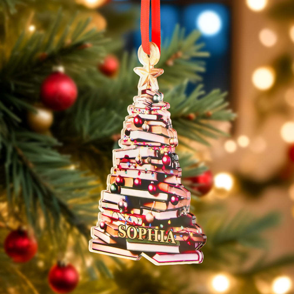Personalized Christmas Book Tree Name Ornament Christmas Decoration Gift for Book Lover - CustomPhotoKeychainUK