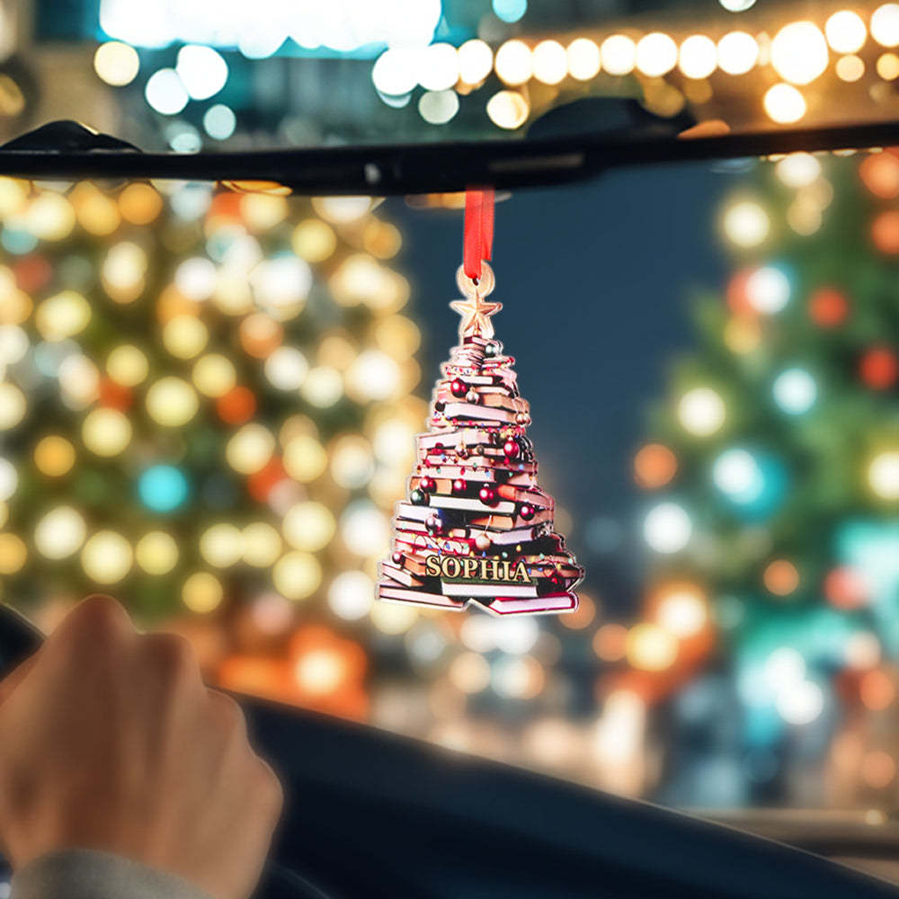 Personalized Christmas Book Tree Name Ornament Christmas Decoration Gift for Book Lover - CustomPhotoKeychainUK