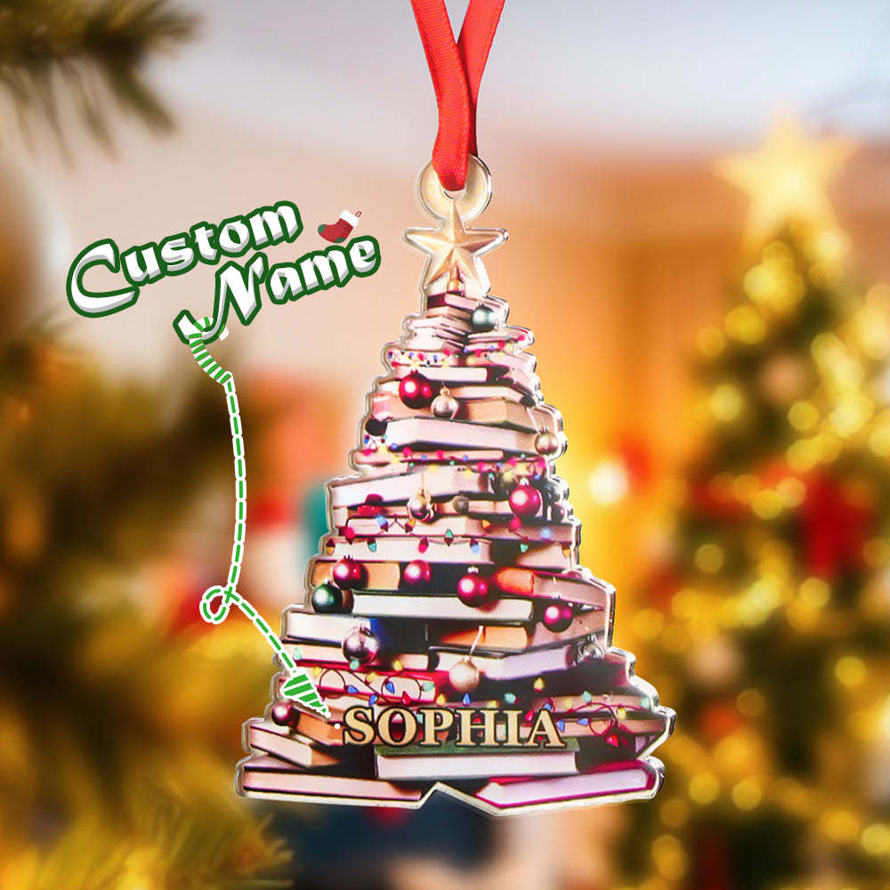 Personalized Christmas Book Tree Name Ornament Christmas Decoration Gift for Book Lover - CustomPhotoKeychainUK