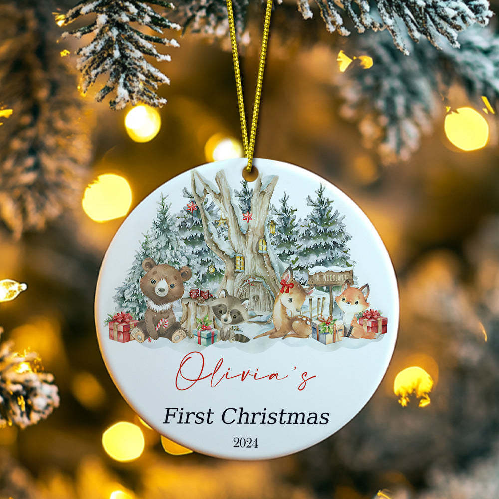 Personalized Cute Animal Ceramic Ornament with Name Baby's First Christmas Ornament Gift - CustomPhotoKeychainUK