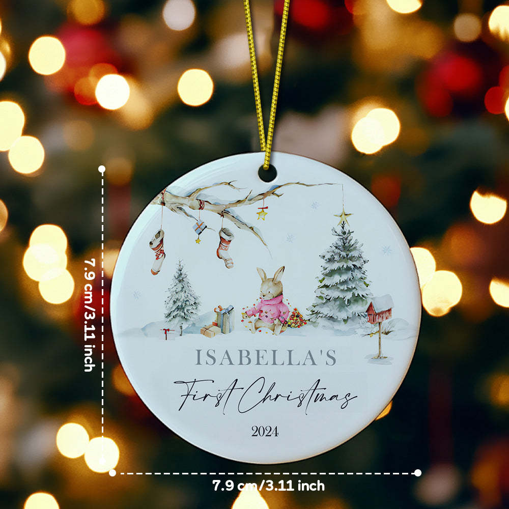 Personalized Rabbit Ceramic Ornament with Name Baby's First Christmas Ornament for New Baby Christmas Gift - CustomPhotoKeychainUK
