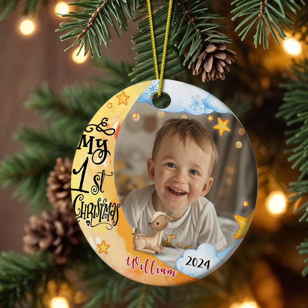 Personalized First Christmas Ornament with Photo Animal Christmas Ornament Gift for Baby - CustomPhotoKeychainUK