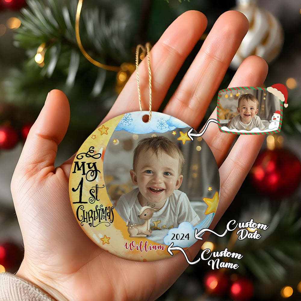 Personalized First Christmas Ornament with Photo Animal Christmas Ornament Gift for Baby - CustomPhotoKeychainUK