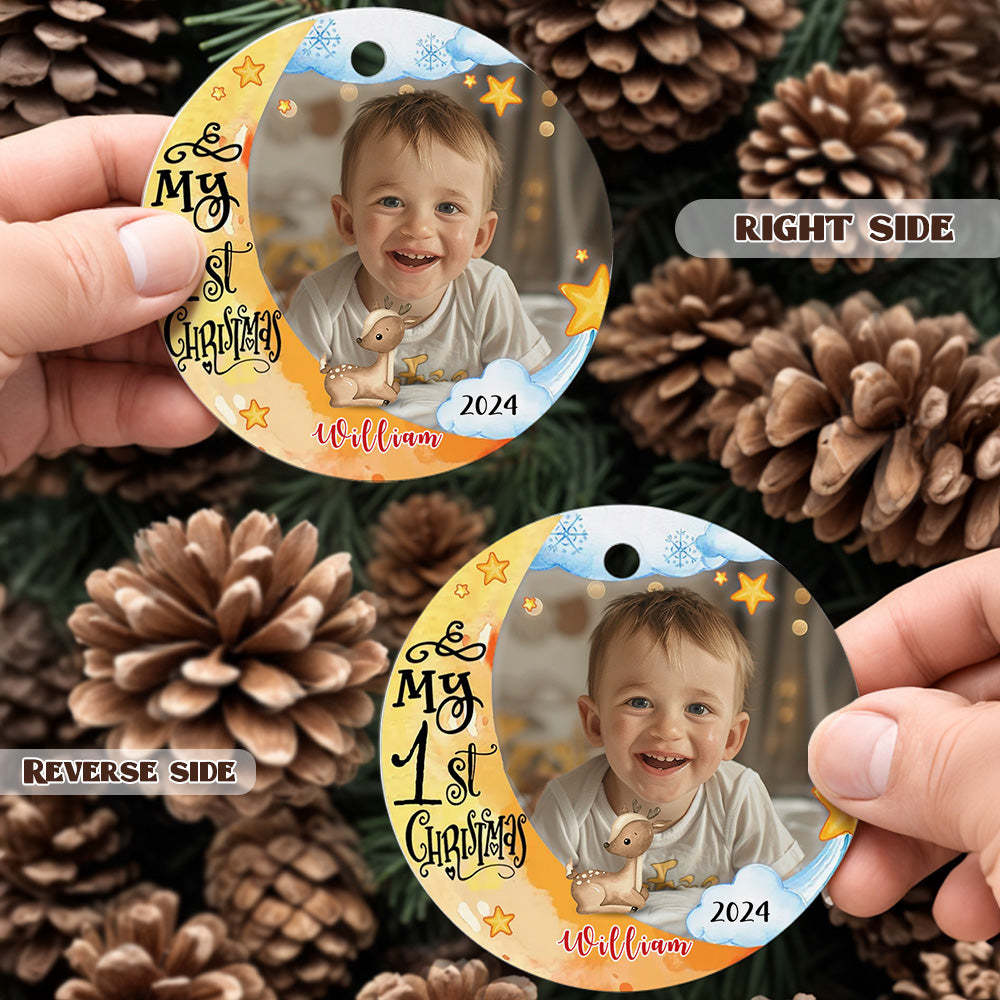 Personalized First Christmas Ornament with Photo Animal Christmas Ornament Gift for Baby - CustomPhotoKeychainUK