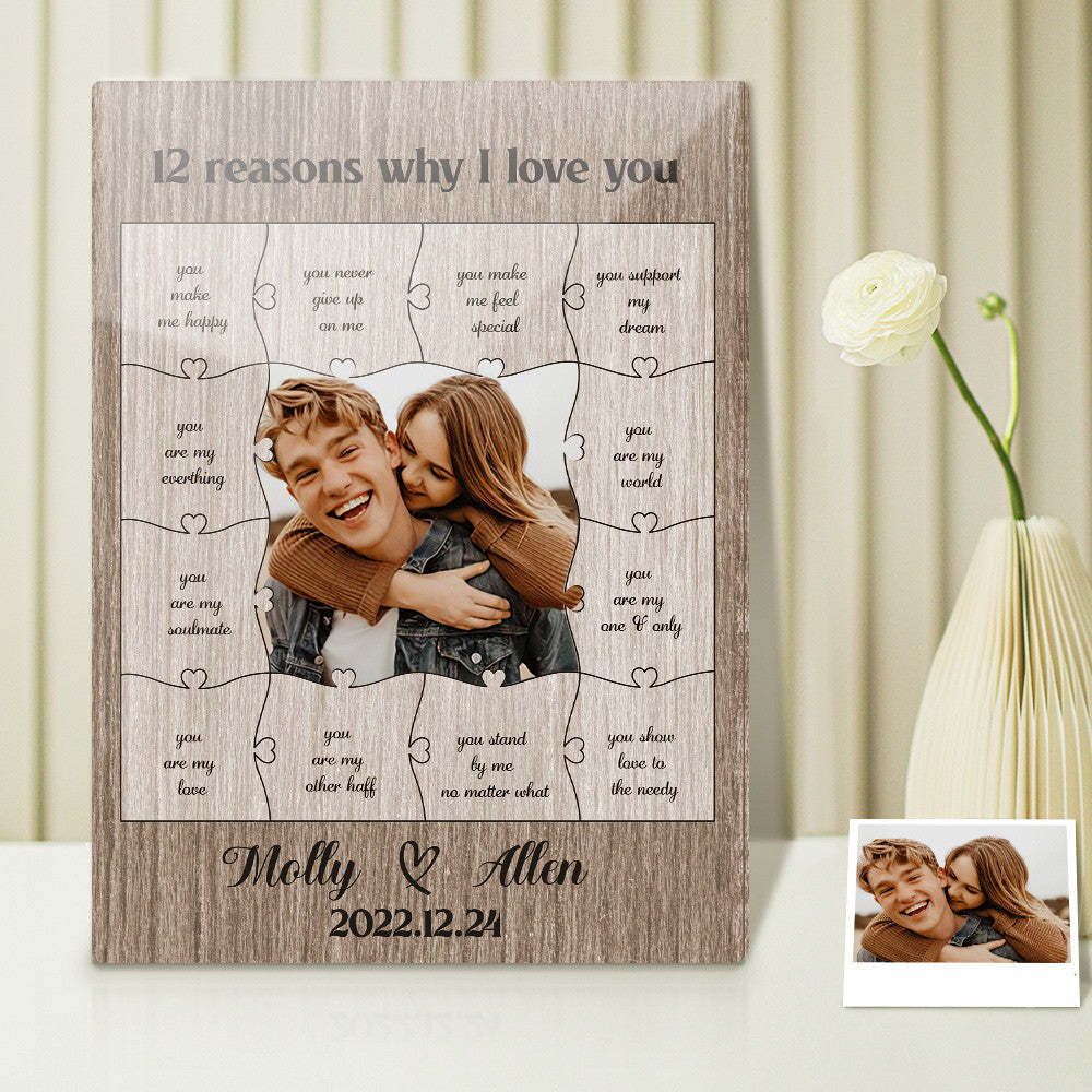 12 Reasons Why I Love You with Acrylic Photo Plaque Personalized Valentine's Day or Romantic Anniversary Gift for Boyfriend - customphotokeychain