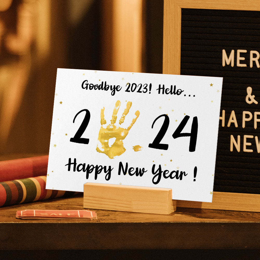 Happy New Year Card 2024 New Year's Card for Kids Handprint Card for Family - customphotokeychain